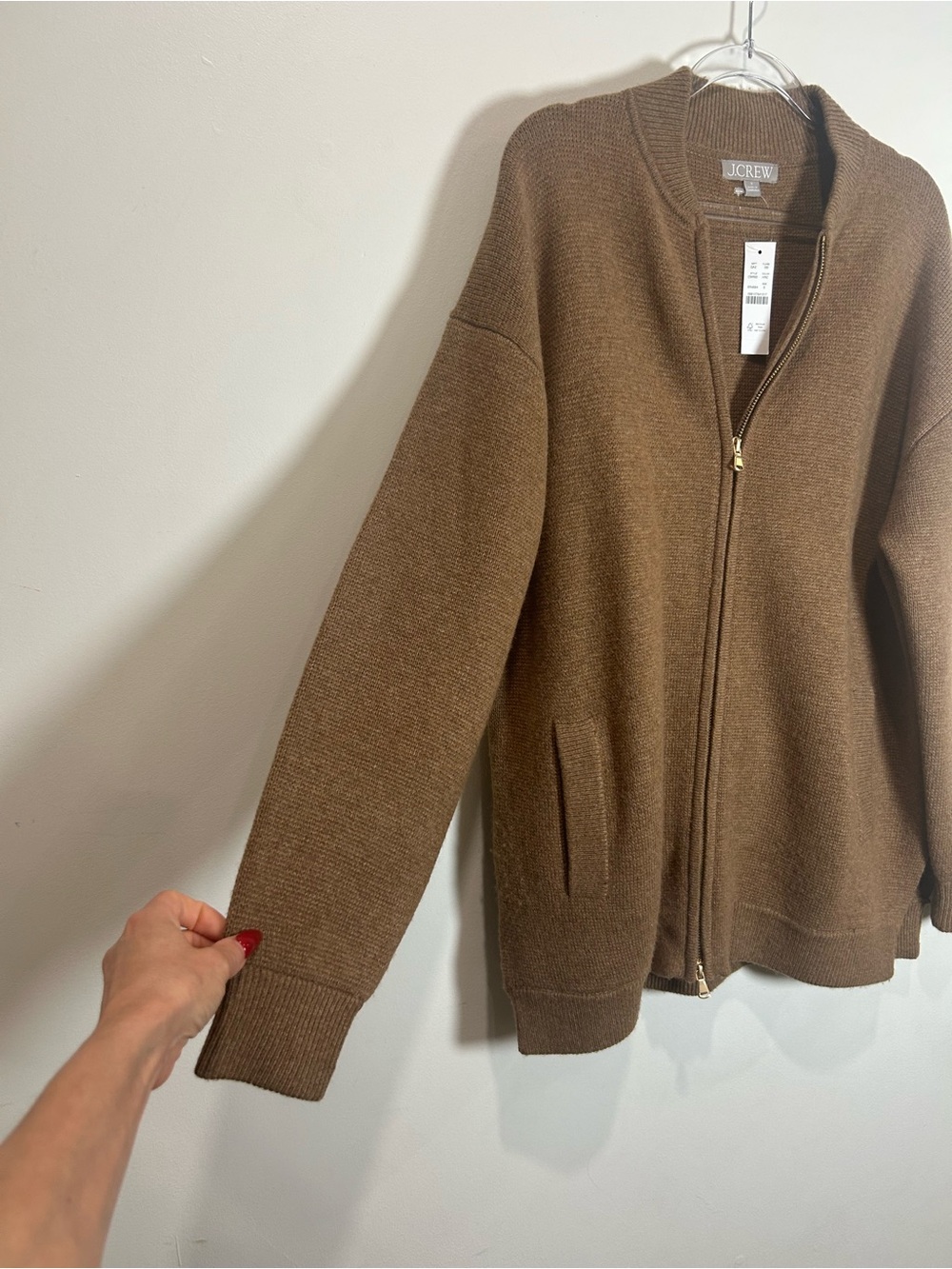 NEW J.Crew Full-Zip Flight Sweater Jacket Oversized Womens S Wool Blend Brown - Picture 9 of 13